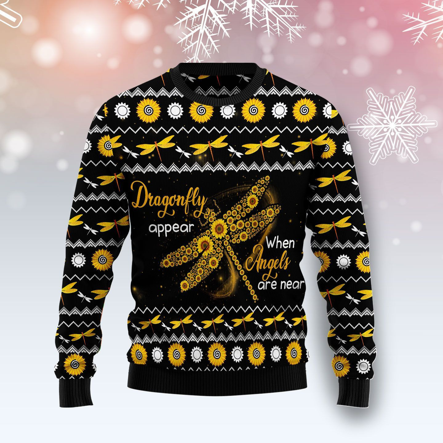 Dragonfly Sunflower Ugly Christmas Sweater Adult 3D Funny Matching for family