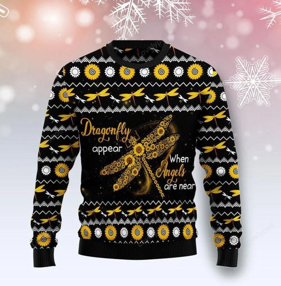Dragonfly Sunflower Ugly Christmas Sweater, Xmas Ugly Sweater
