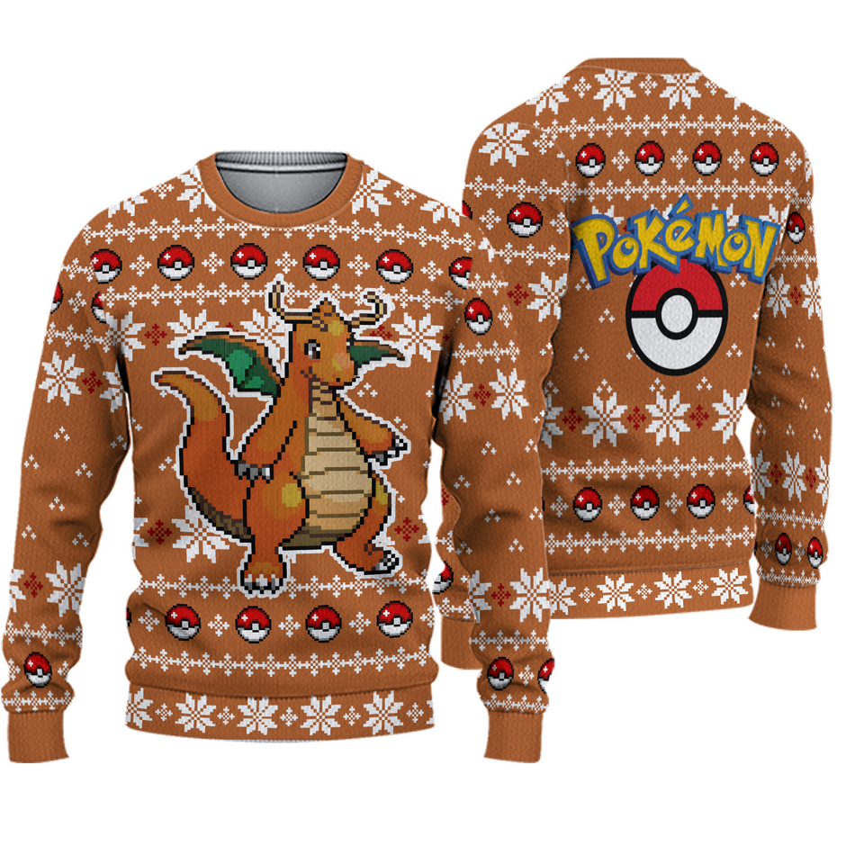 Dragonite PKM Christmas Ugly Sweater, Anime Ugly Sweater