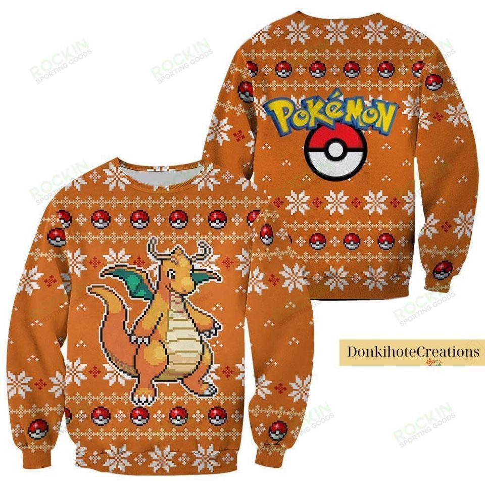 Dragonite PKM Ugly Christmas Sweater, 3D Sweater