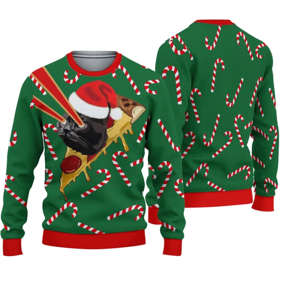 Drax Pizza Cat With Laser Eyes Christmas Ugly Sweater
