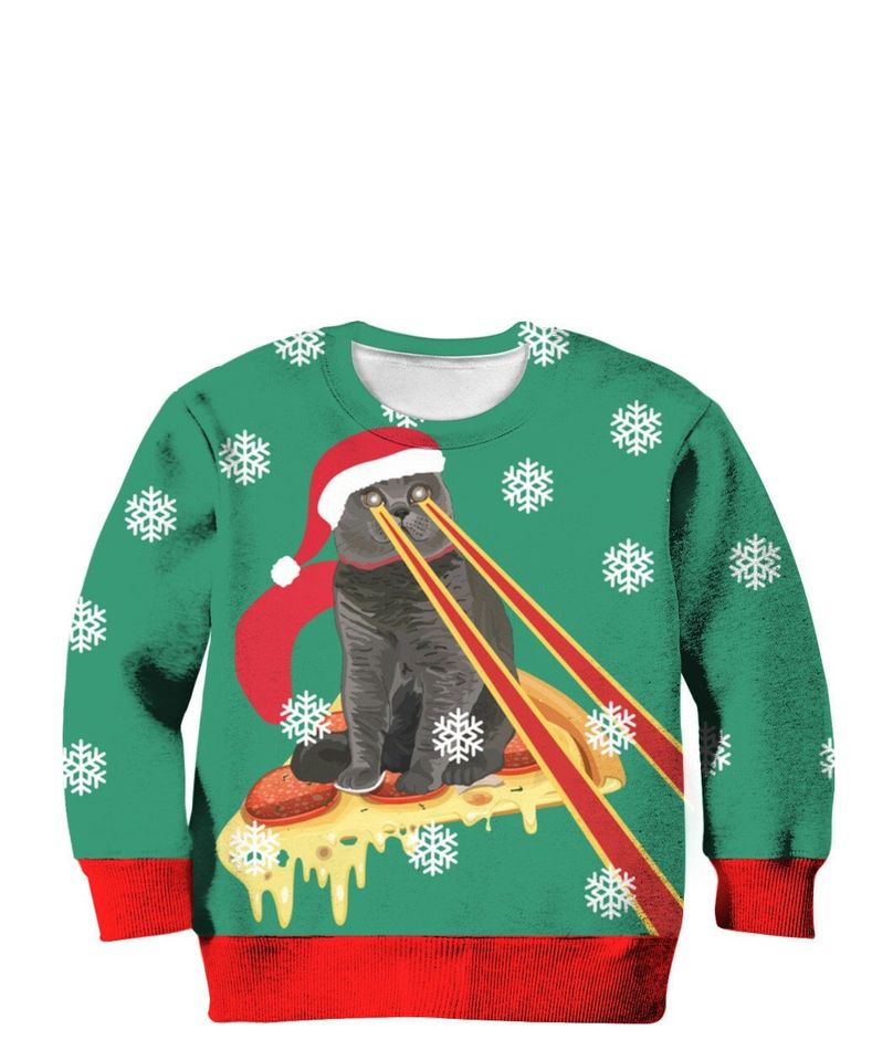 Drax Ugly Christmas Sweater, Pizza Cat With Laser Eye Sweater