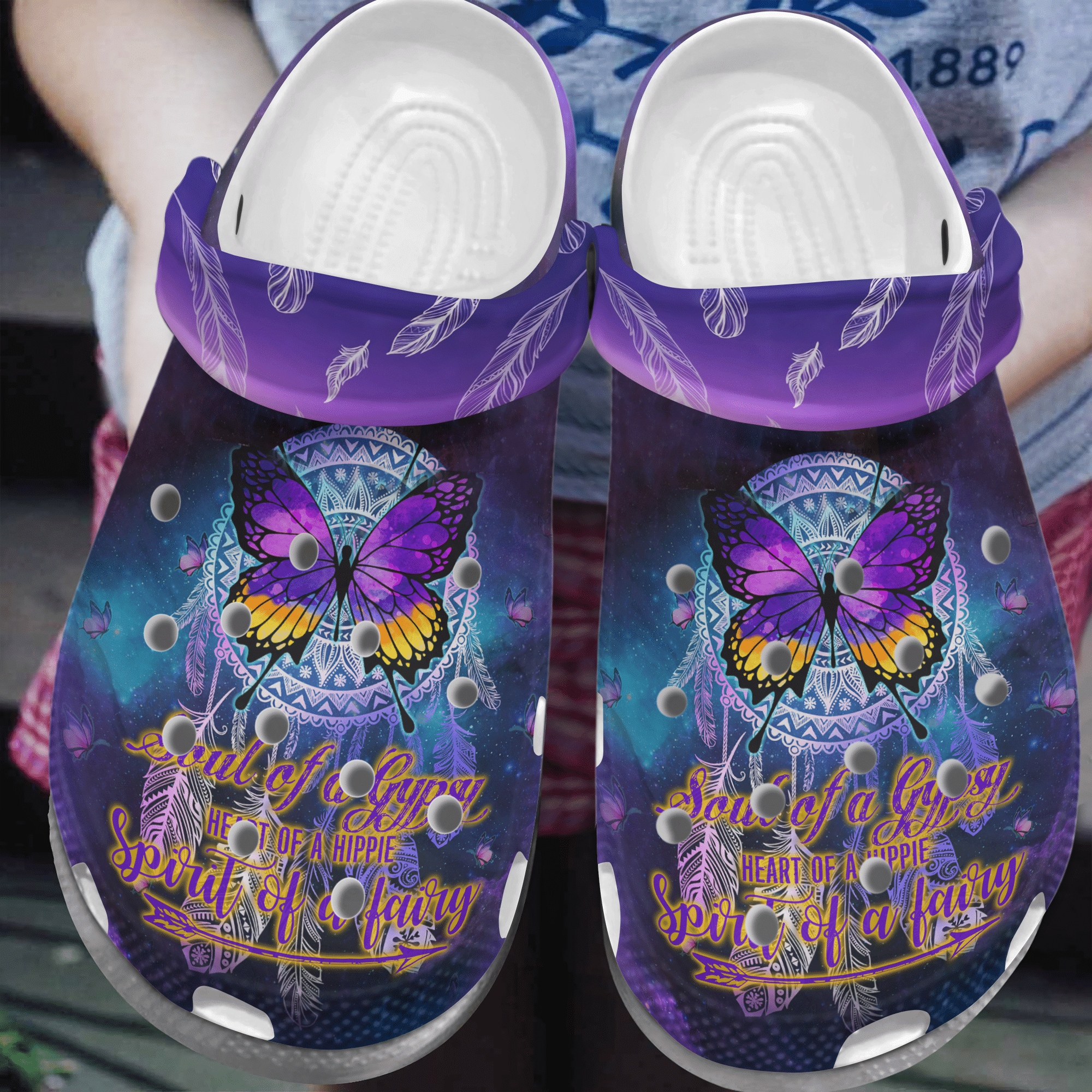 Dreamcatcher Coloring Butterfly Shoes - Heart Of A Hippie Clog Gifts For Friends