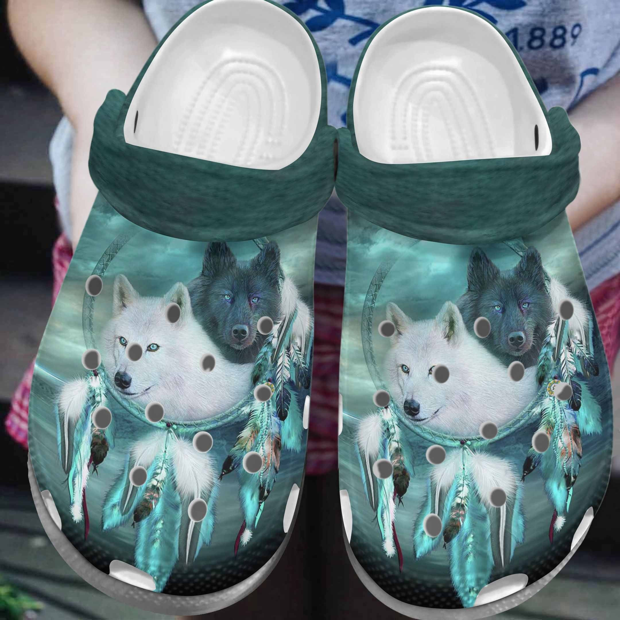 Dreamcatcher Couple Wolves Shoes Clog - Dreamcatcher-Wf9