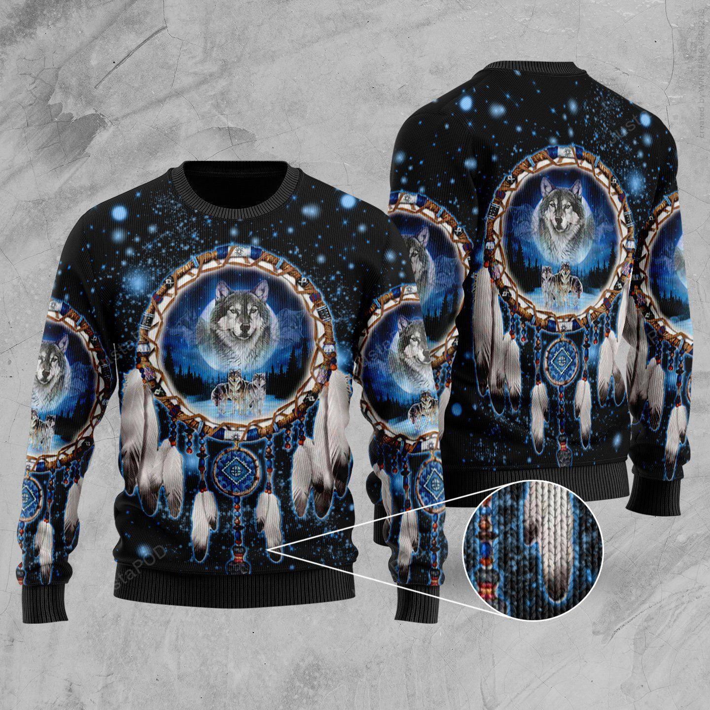 Dreamcatcher Wolf Ugly Christmas Sweater Adult 3D Funny Matching for family