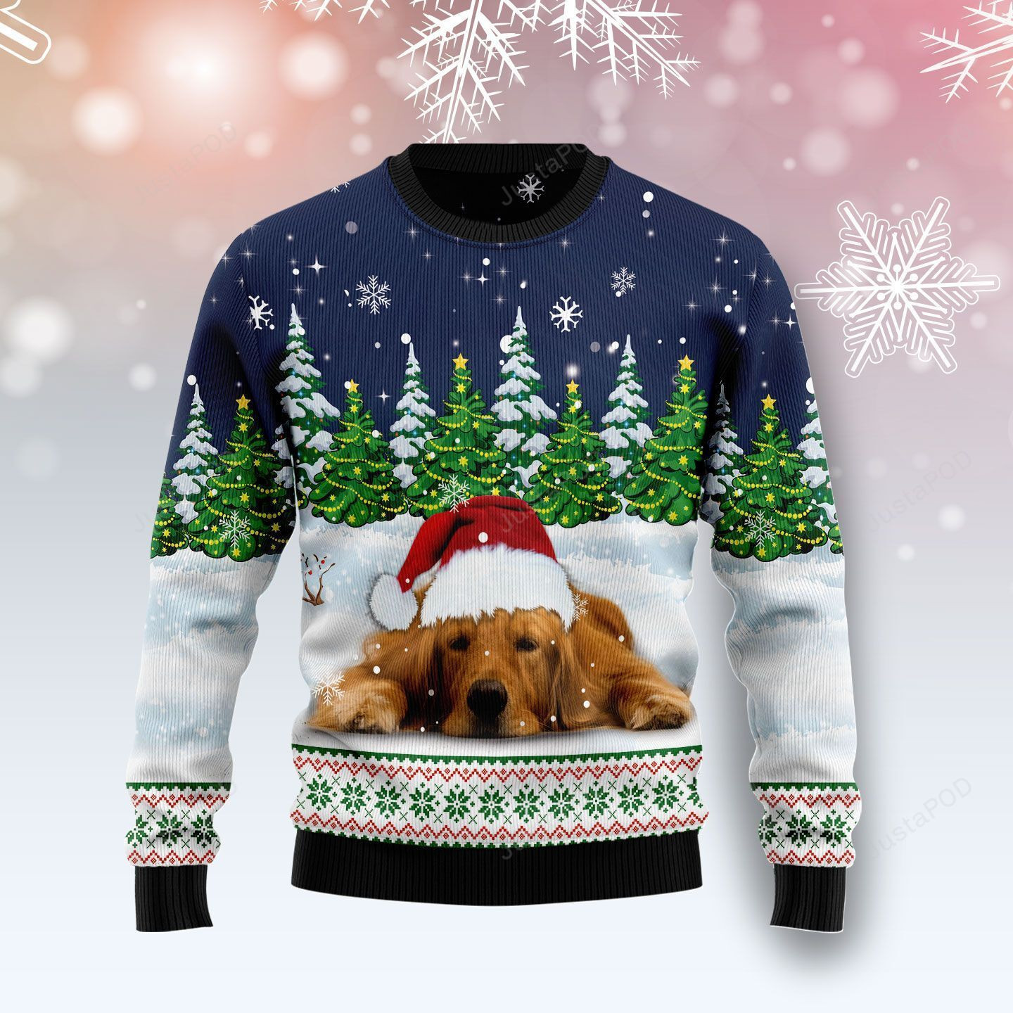 Dreaming Golden Retriever Under Snow Ugly Christmas Sweater Adult 3D Funny Matching for family
