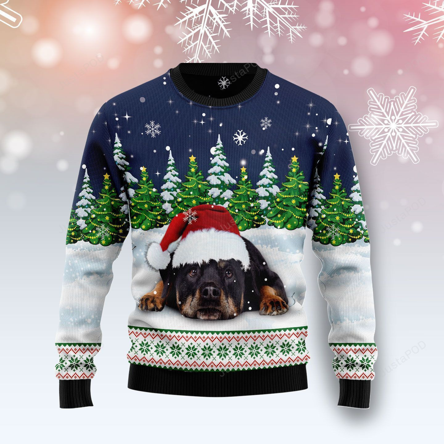 Dreaming Rottweiler Under Snow Ugly Christmas Sweater Adult 3D Funny Matching for family