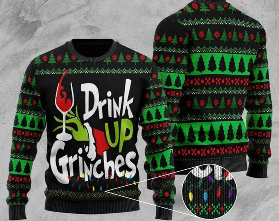 Drink Up Cute funny character Ugly Sweater, Gift Christmas