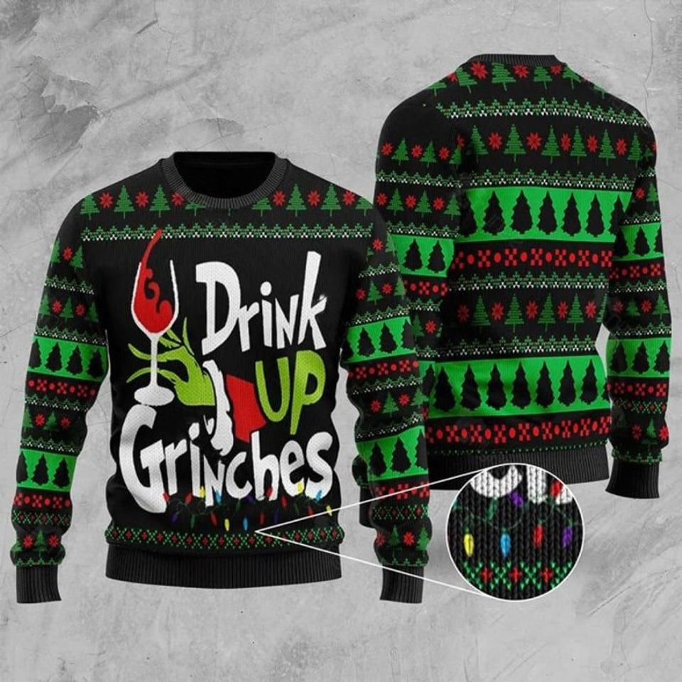 Drink Up Grinchess Ugly Christmas Sweater, The Grin Ugly Christmas Sweater