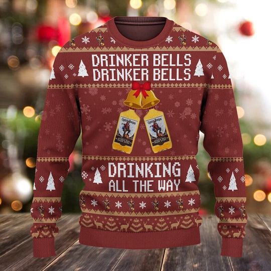 Drinker Bells Drinking All The Way Ugly Christmas Sweater, Captain Morgan Sweater - Image 5