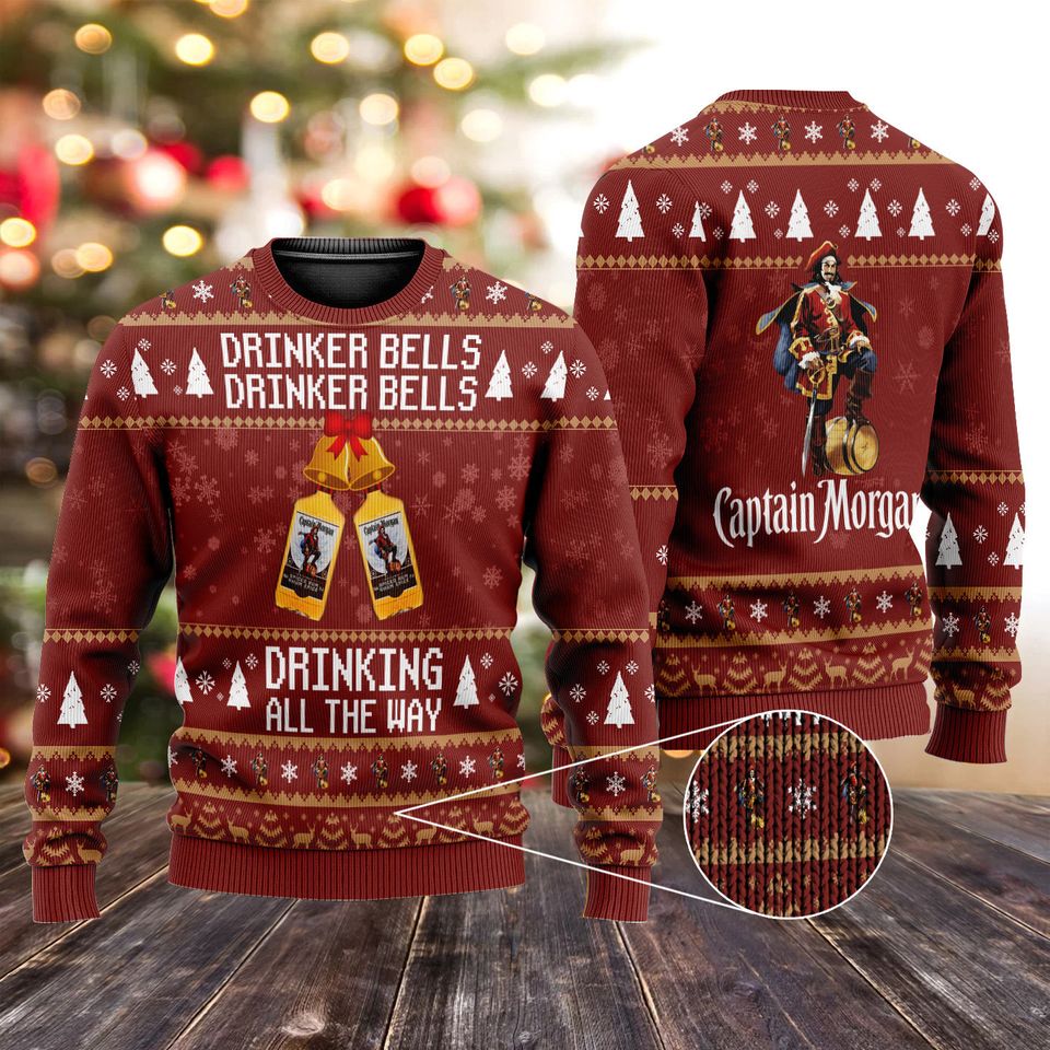 Drinker Bells Drinking Ugly Christmas Sweater, Captain Morgan Ugly Sweater