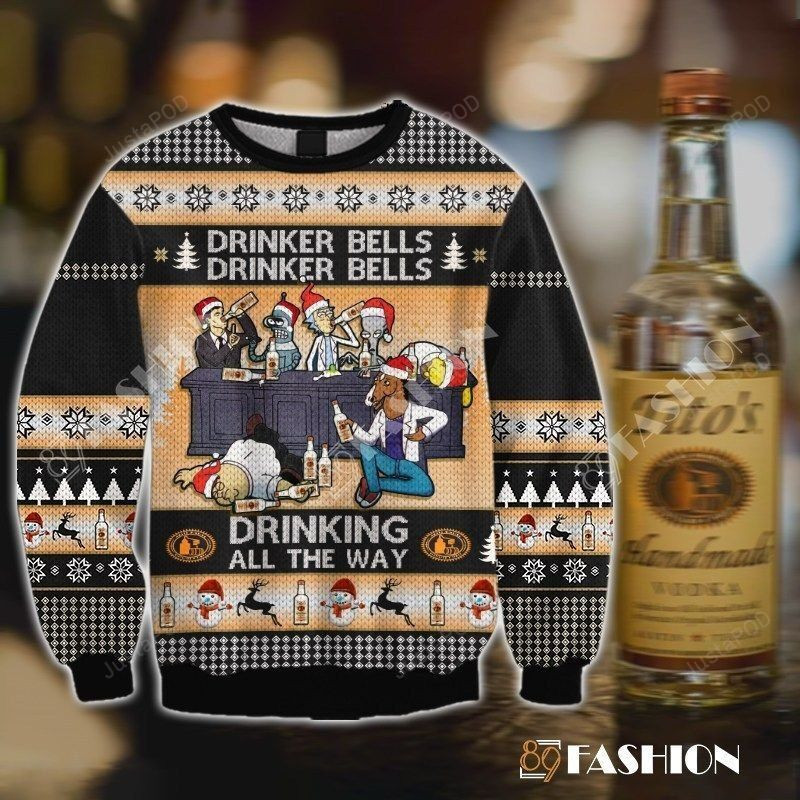 Drinker Bells Rick And Morty Titos Vodka Ugly Christmas Sweater Adult 3D Funny Matching for family