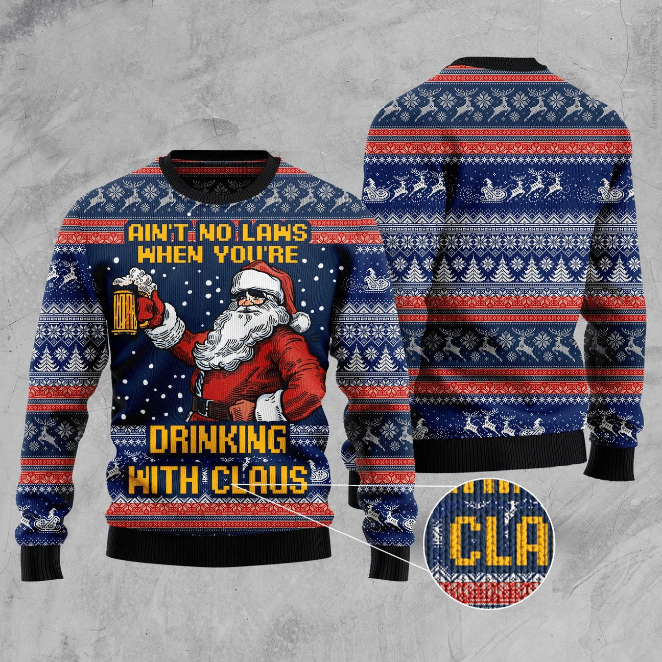 Drinking With Claus Ugly Christmas Sweater Adult 3D Funny Matching for family