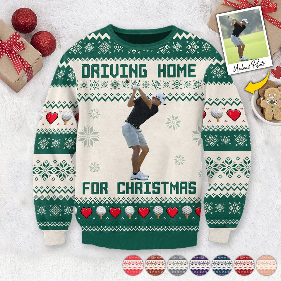 Driving Home For Christmas - Personalized Golf Ugly Sweatshirt