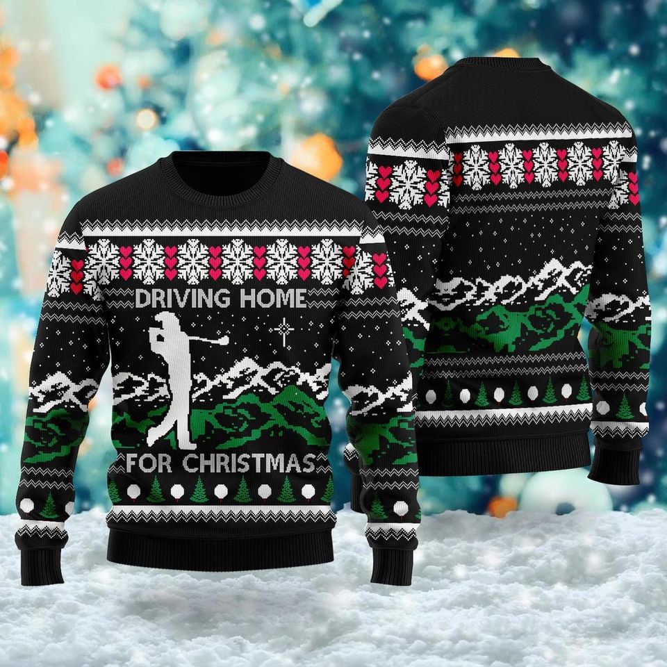 Driving Home For Christmas Ugly Christmas Sweater, Golfer Xmas Sweatshirt