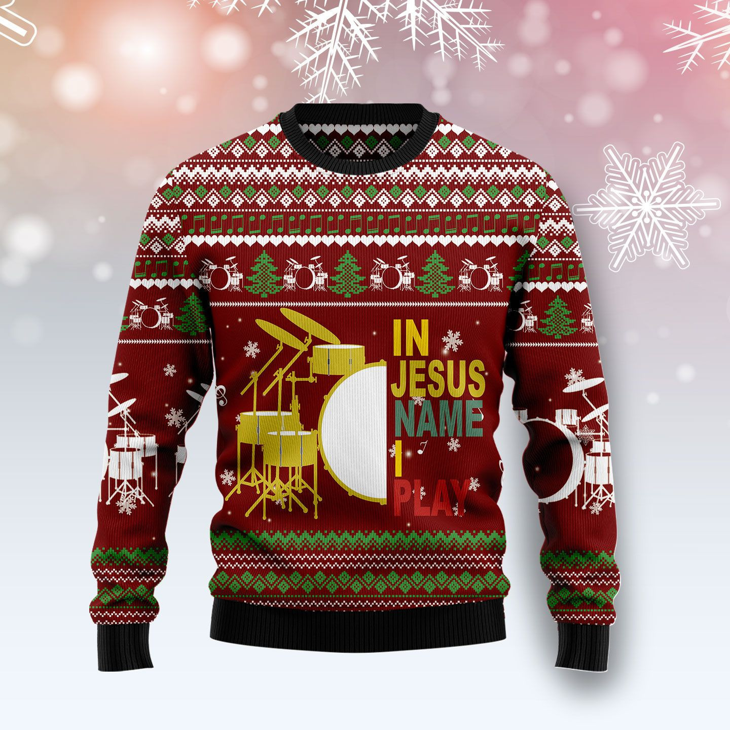 Drum I Play Ugly Christmas Sweater Adult 3D Funny Matching for family