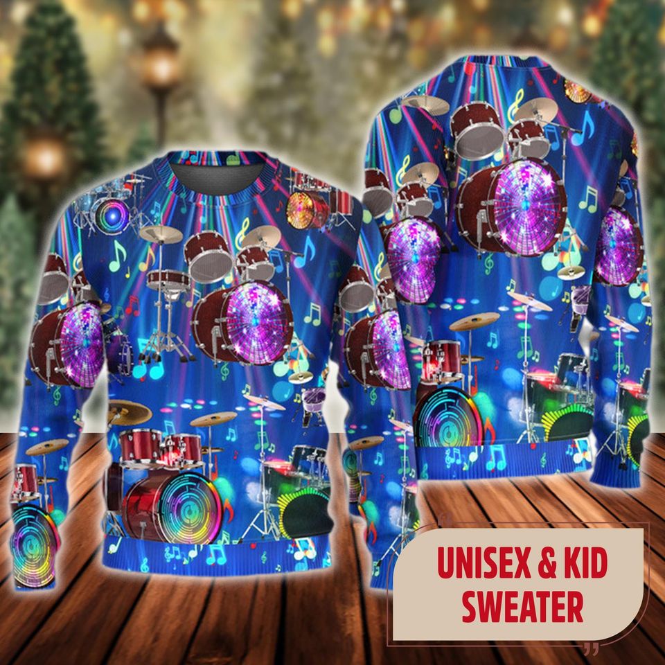 Drum Is My Life Light Neon Ugly Christmas Sweater