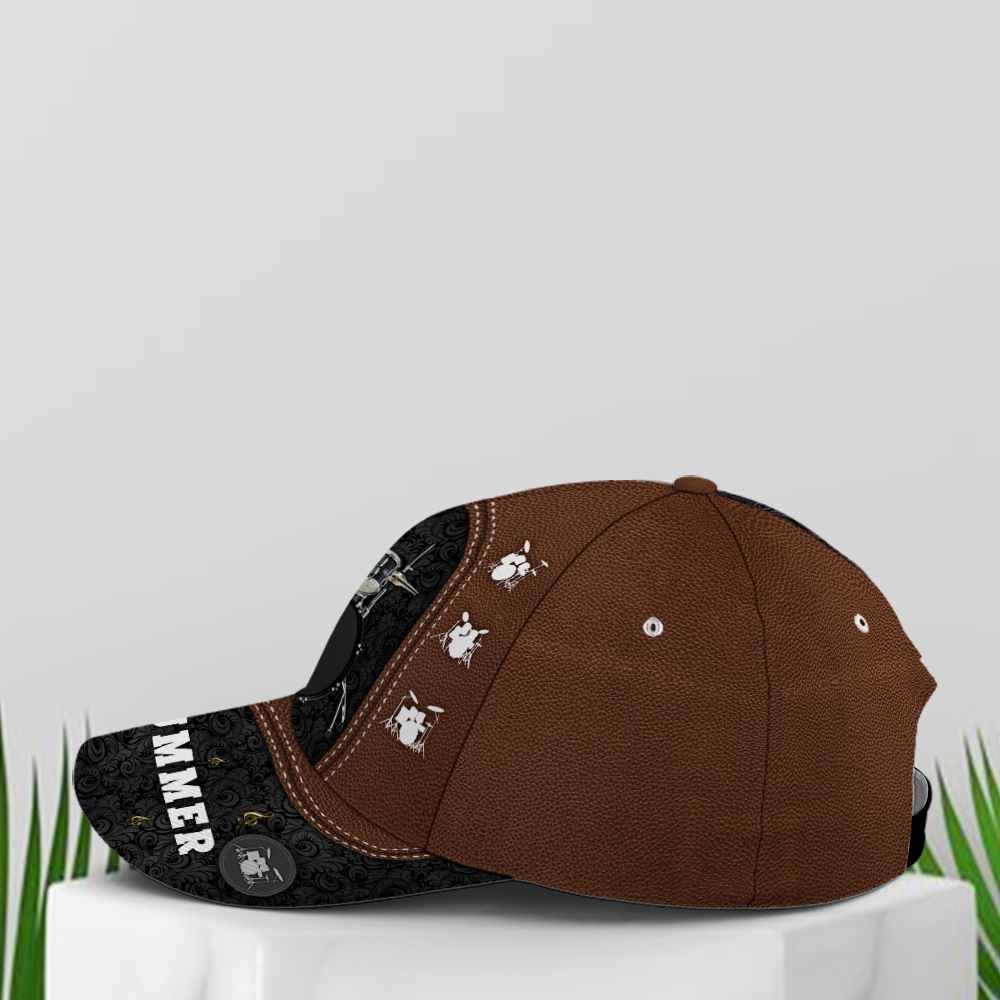 Drum Royal Pattern Brown Leather Baseball Cap Trucker Hats Custom Hats Gifts For Men & Women