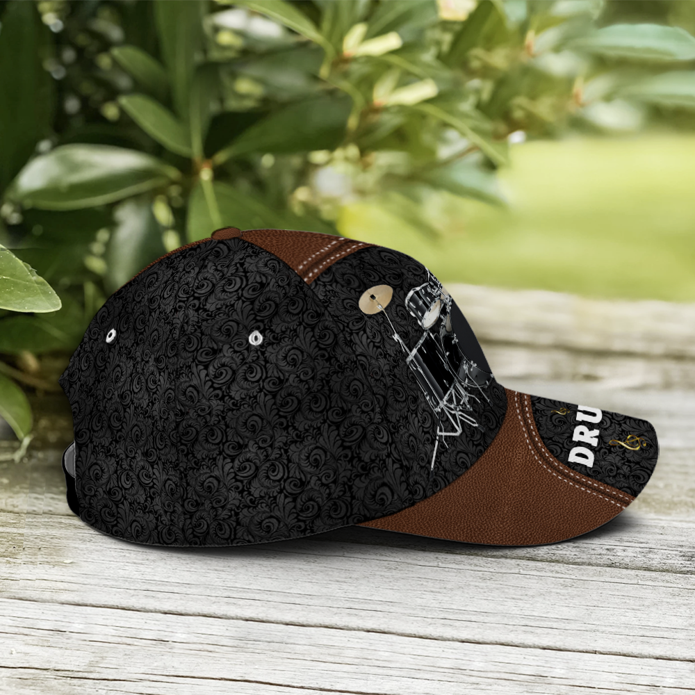 Drum Royal Pattern Brown Leather Baseball Cap Trucker Hats Custom Hats Gifts For Men & Women