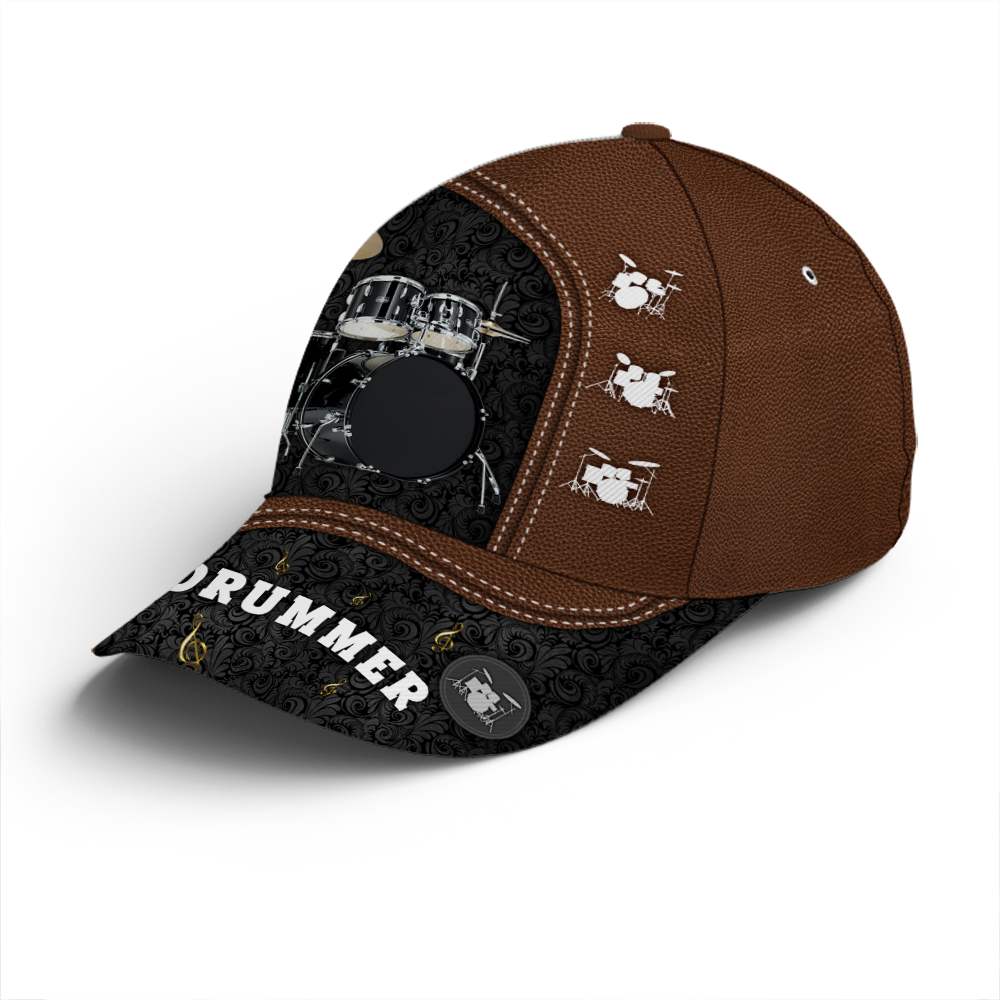 Drum Royal Pattern Brown Leather Baseball Cap Trucker Hats Custom Hats Gifts For Men & Women