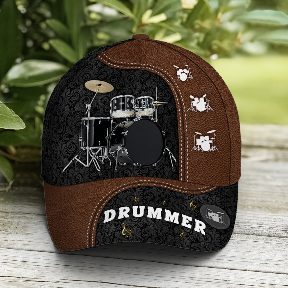 Drum Royal Pattern Brown Leather Baseball Cap Trucker Hats Custom Hats Gifts For Men & Women