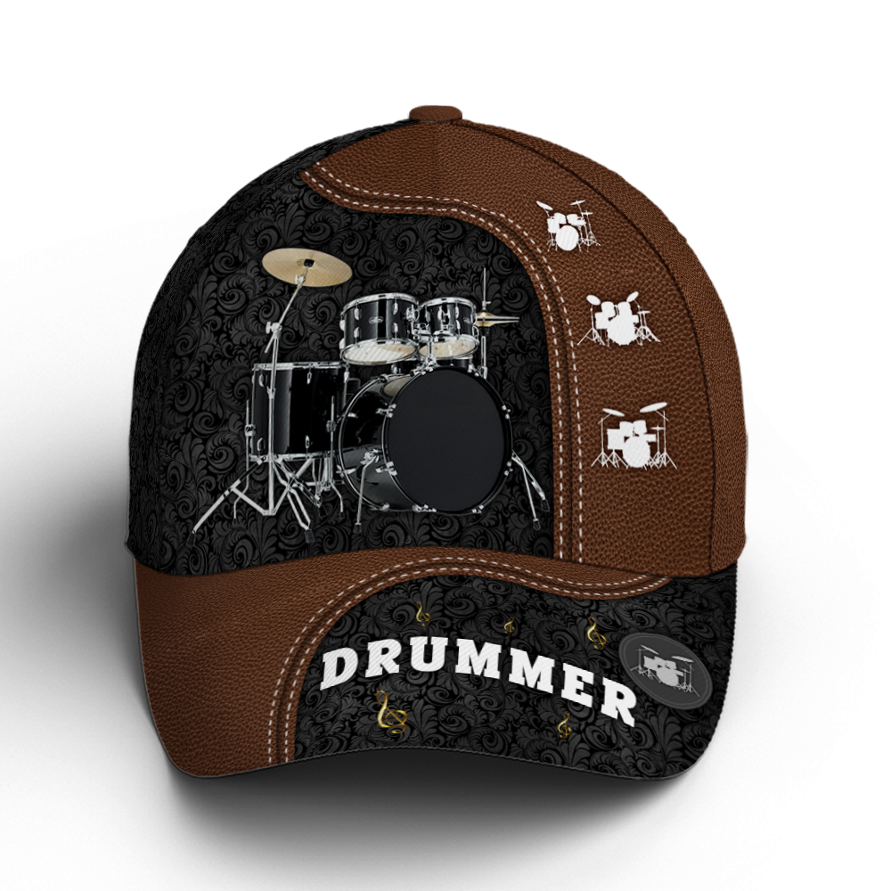 Drum Royal Pattern Brown Leather Baseball Cap Trucker Hats Custom Hats Gifts For Men & Women