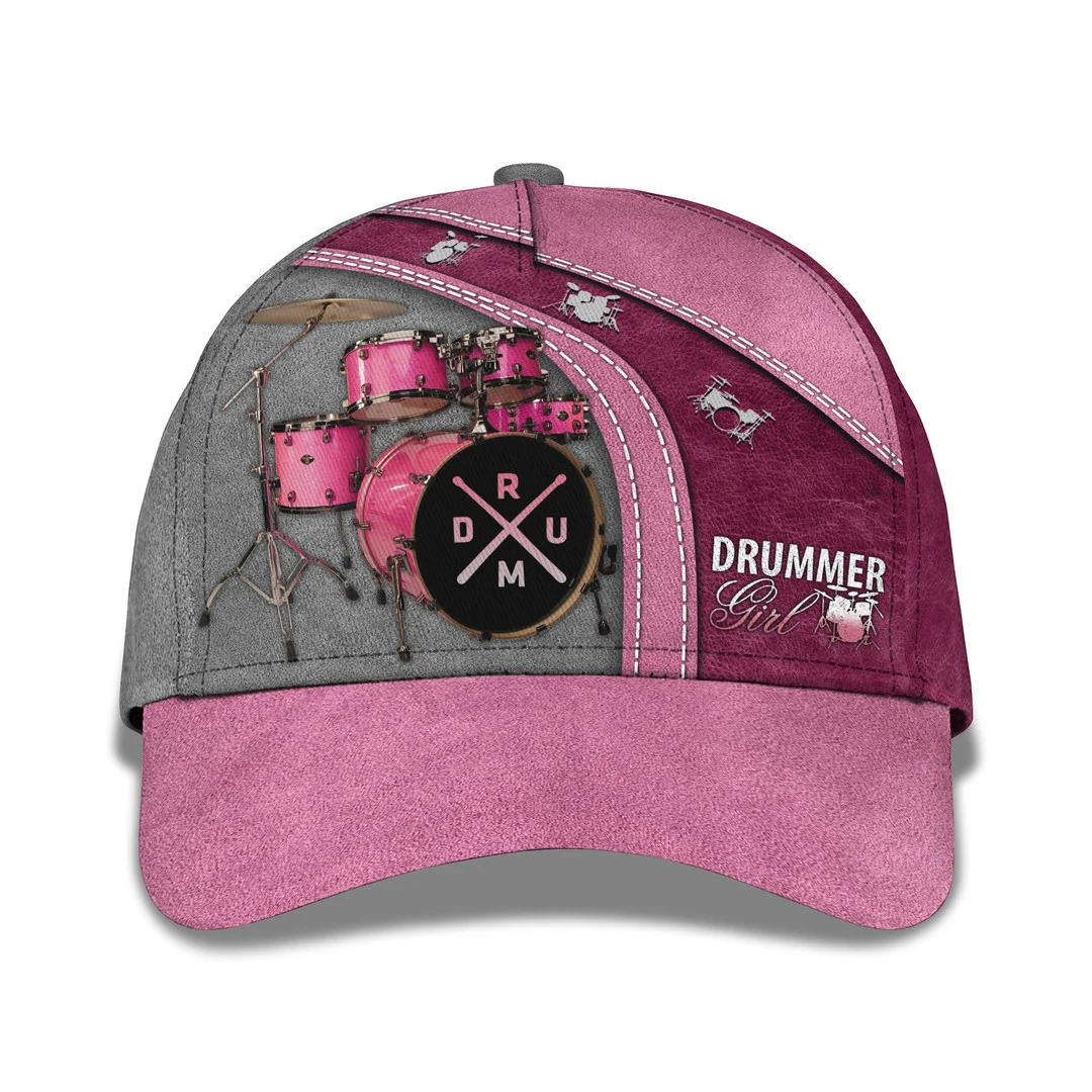 Drummer Cap Pink Drummer Girl Drums Personalized Name 3D Classic Cap Trucker Hats Custom Hats Gifts For Men & Women