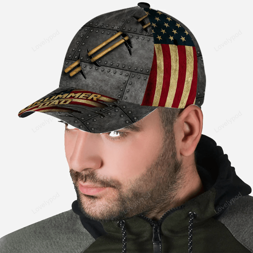 Drummer Dad Cap Hat Father Classic Cap Gift For Drum Drummer Dad Trucker Hats Custom Hats Gifts For Men & Women