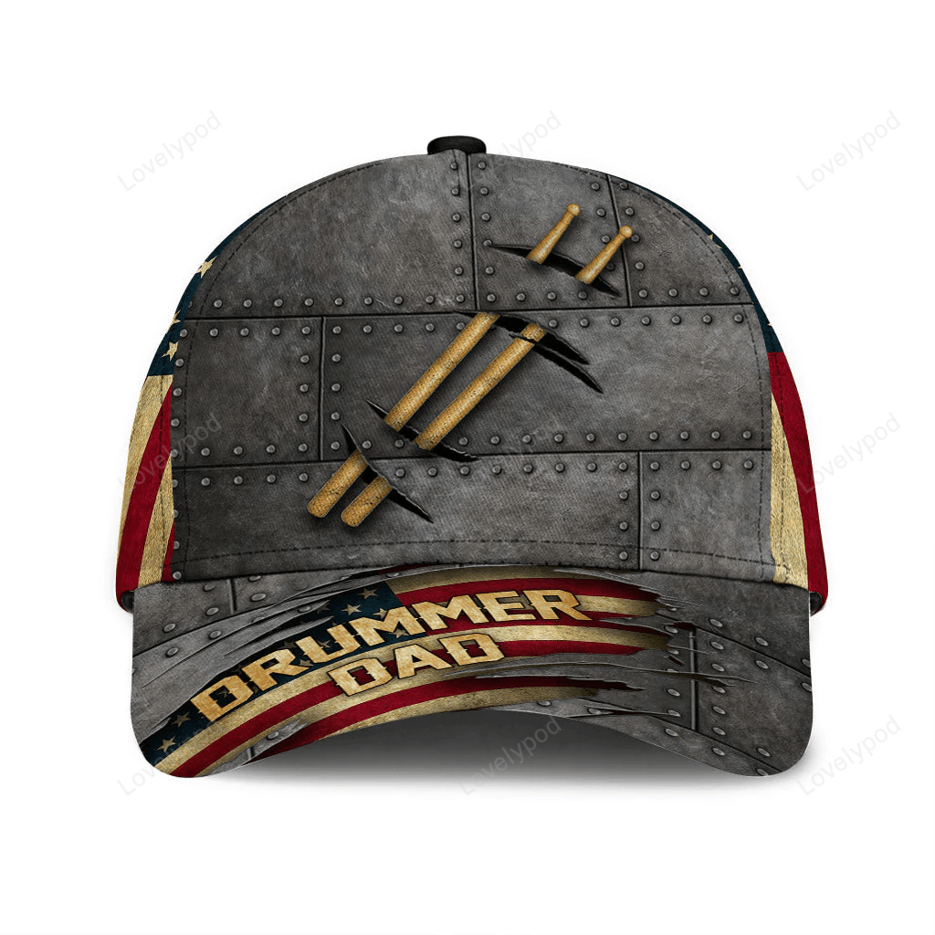 Drummer Dad Cap Hat Father Classic Cap Gift For Drum Drummer Dad Trucker Hats Custom Hats Gifts For Men & Women