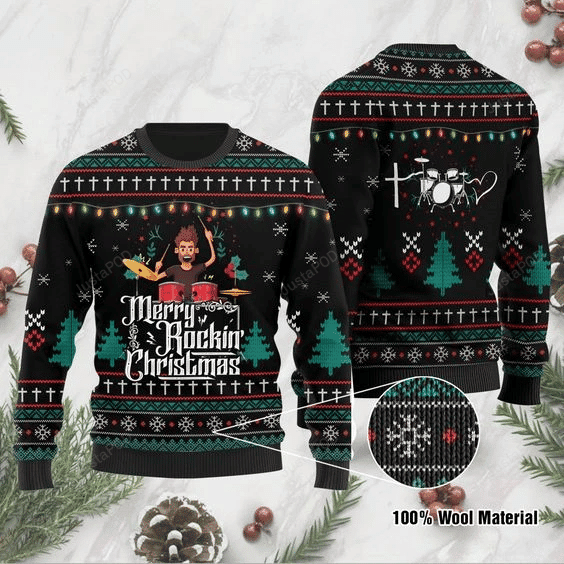 Drummer Merry Rockin' Christmas Ugly Christmas Sweater Adult 3D Funny Matching for family
