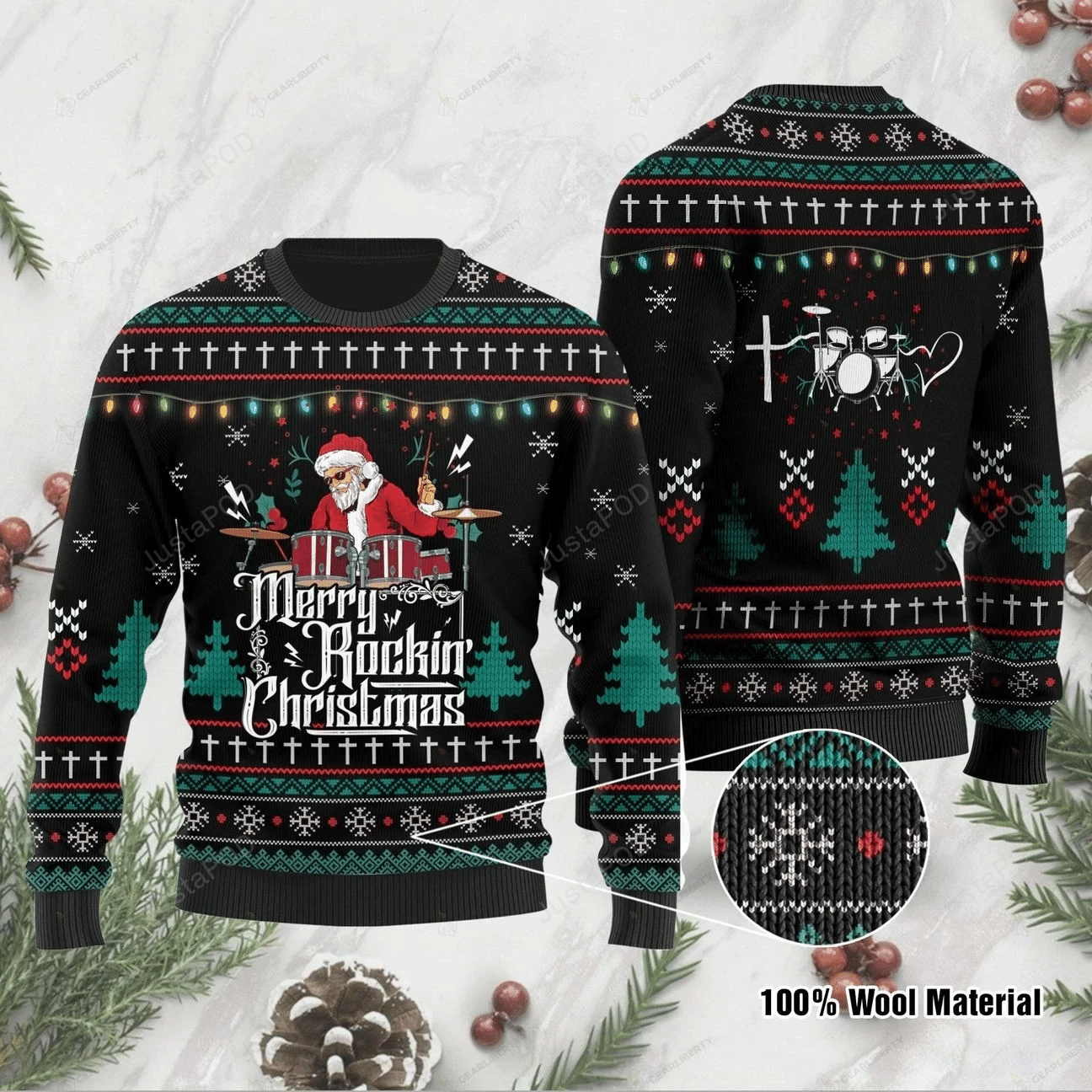 Drummer Ugly Christmas Sweater Adult 3D Funny Matching for family