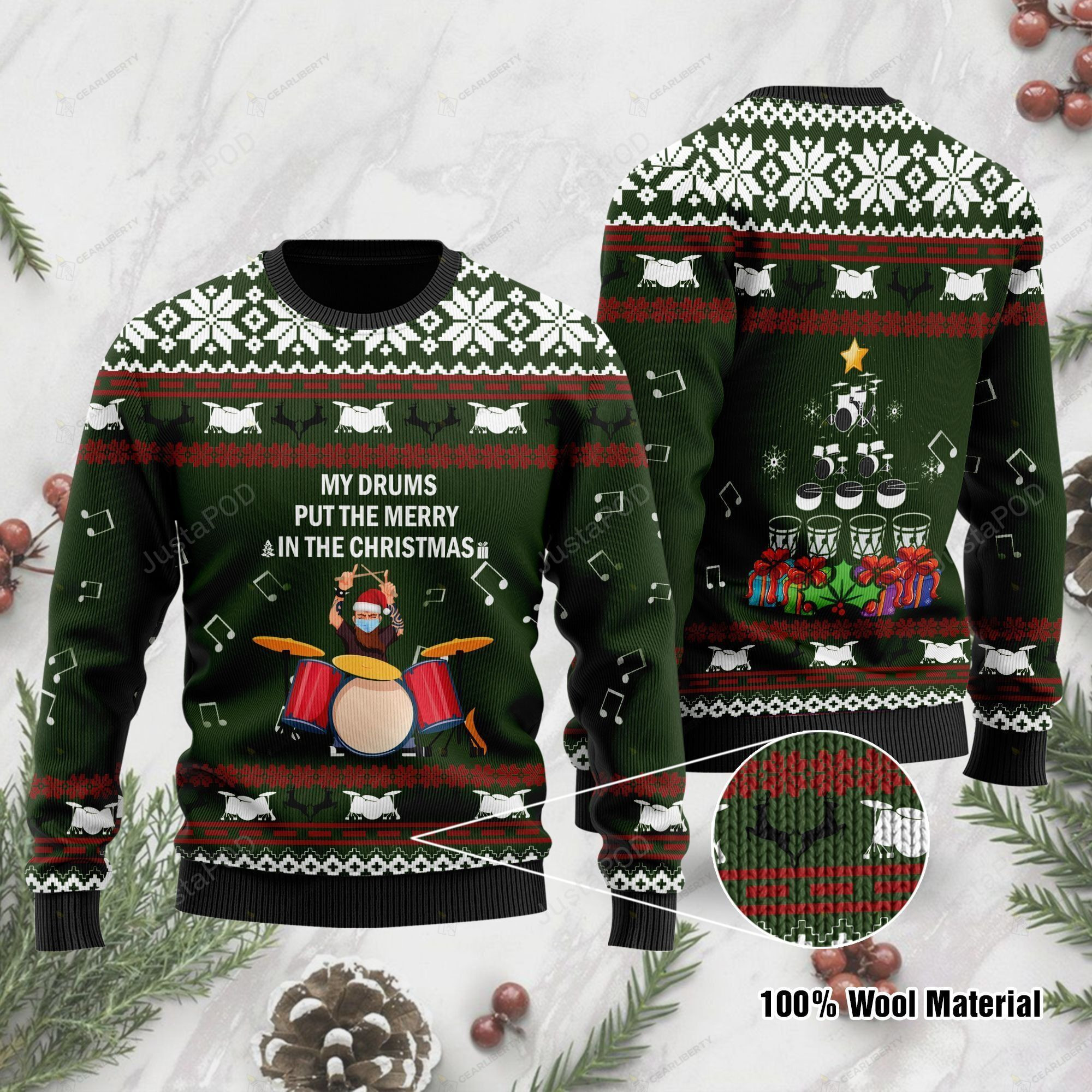 Drummer Ugly Christmas Sweater Adult 3D Funny Matching for family