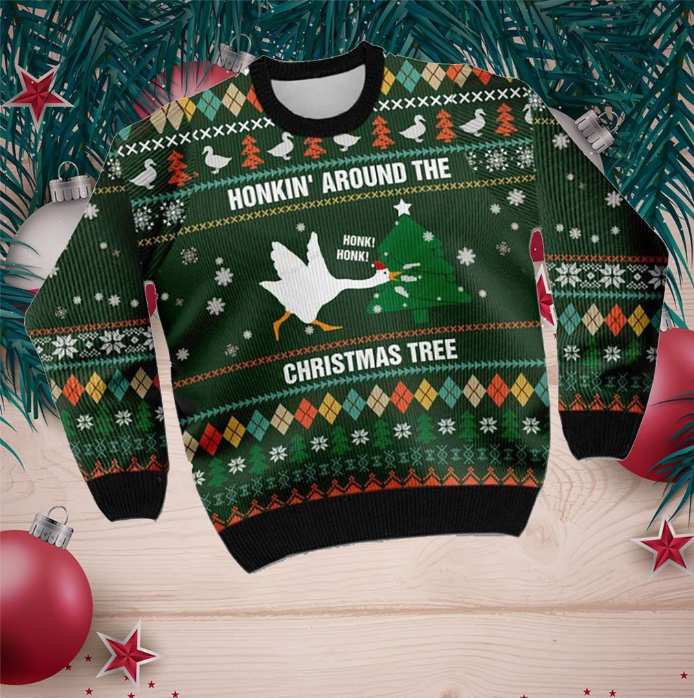 Duck Honkin Around Christmas Tree Ugly Christmas Sweater Adult 3D Funny Matching for family