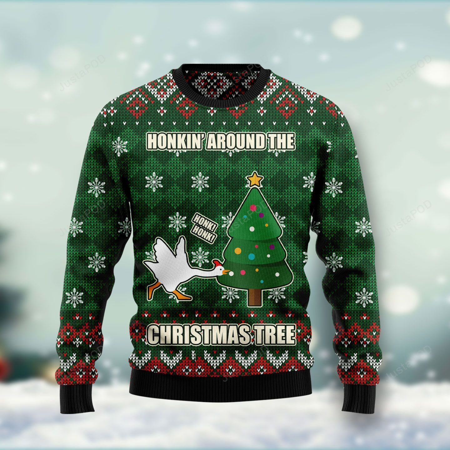 Duck Honkin Around Christmas Tree Ugly Christmas Sweater Adult 3D Funny Matching for family