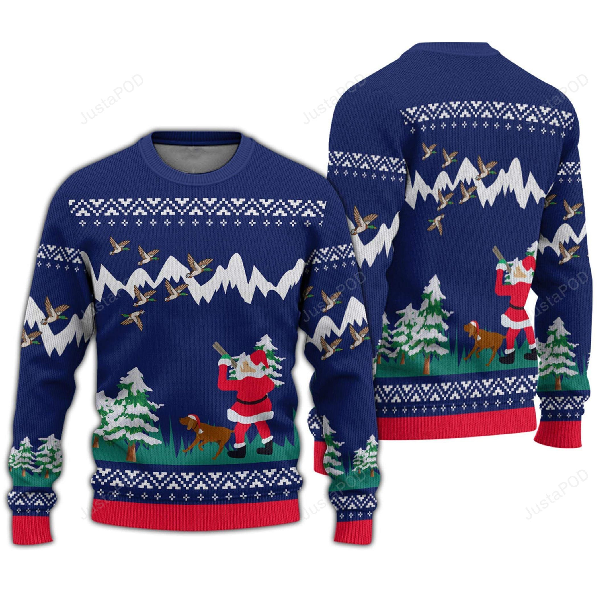 Duck Hunter Santa Ugly Christmas Sweater Adult 3D Funny Matching for family