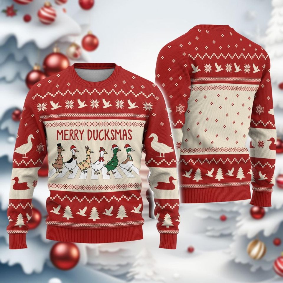 Duck Lights Christmas Ugly Sweater, Merry Duckmas Ugly Sweatshirt - Image 2