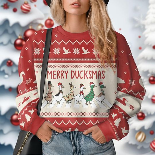 Duck Lights Christmas Ugly Sweater, Merry Duckmas Ugly Sweatshirt - Image 14
