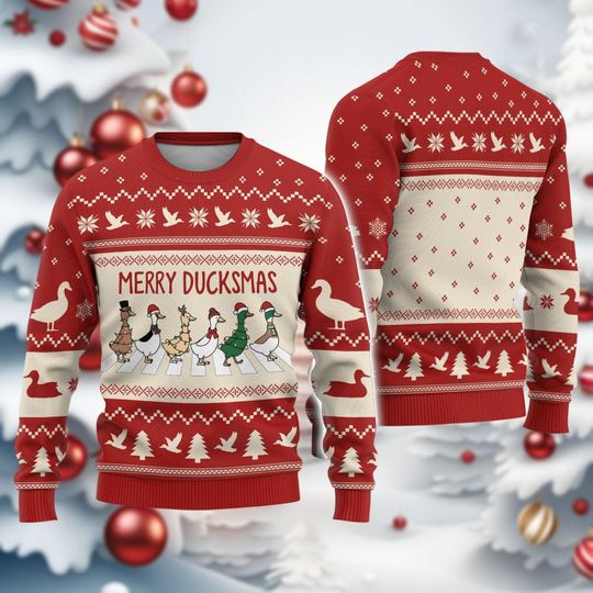 Duck Lights Christmas Ugly Sweater, Merry Duckmas Ugly Sweatshirt - Image 11