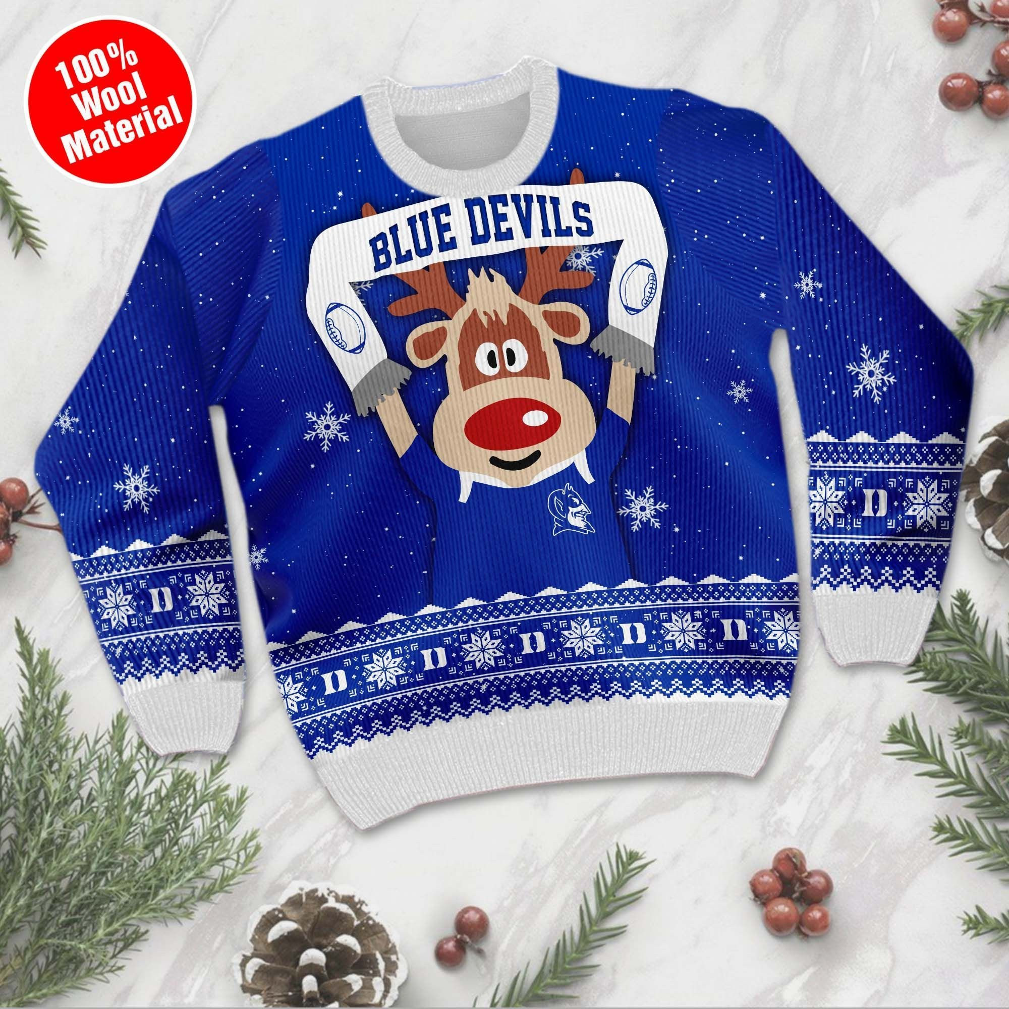 Duke Blue Devils Funny Ugly Christmas Sweater Adult 3D Funny Matching for family - Image 2