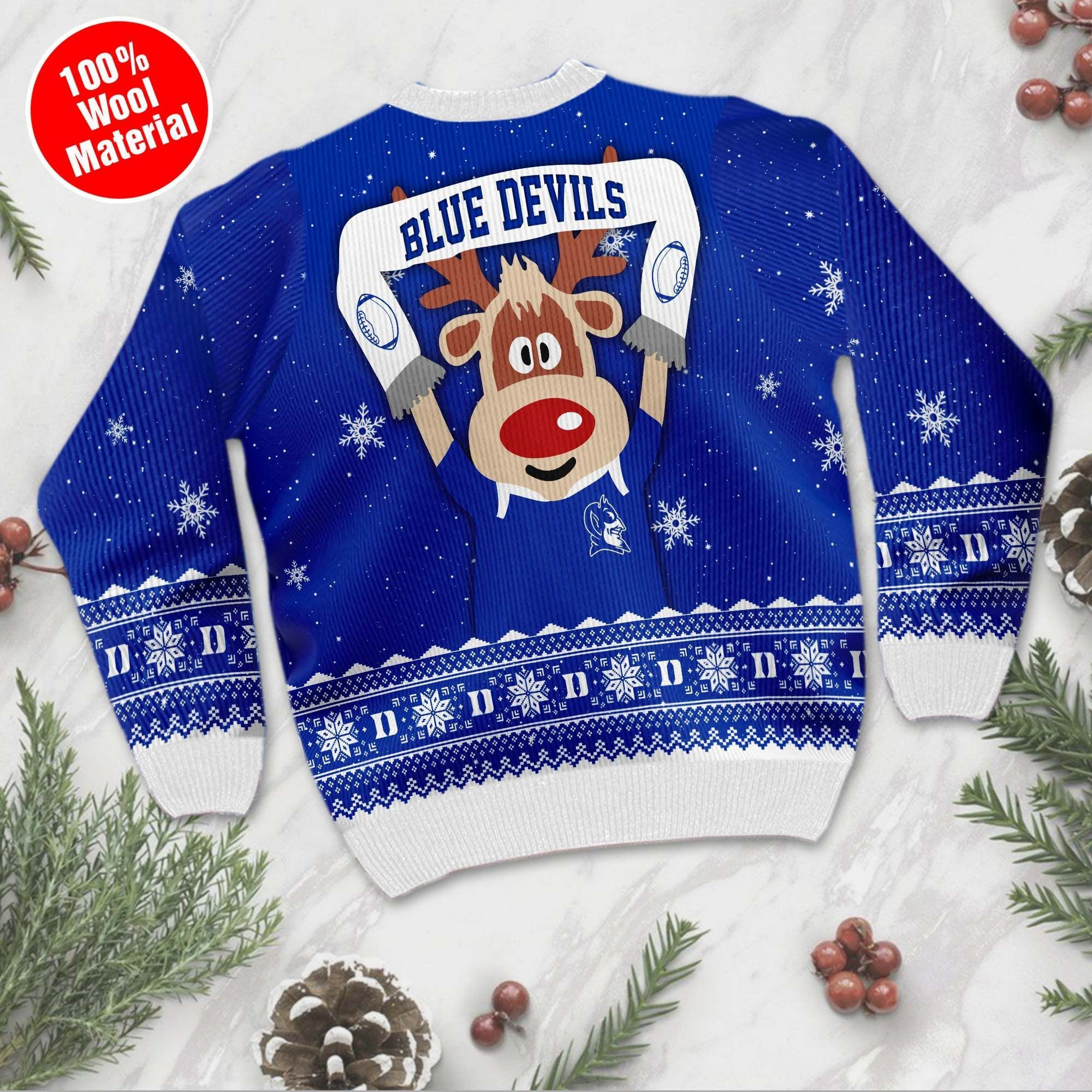 Duke Blue Devils Funny Ugly Christmas Sweater Adult 3D Funny Matching for family - Image 3