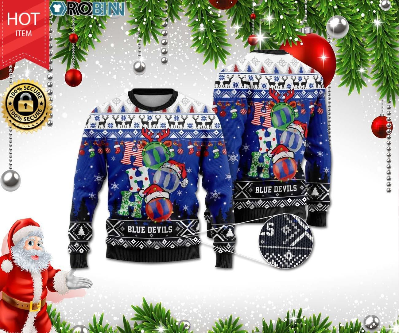 Duke Blue Devils Ho Ho Ho 3D Print Ugly Christmas Sweater Adult 3D Funny Matching for family
