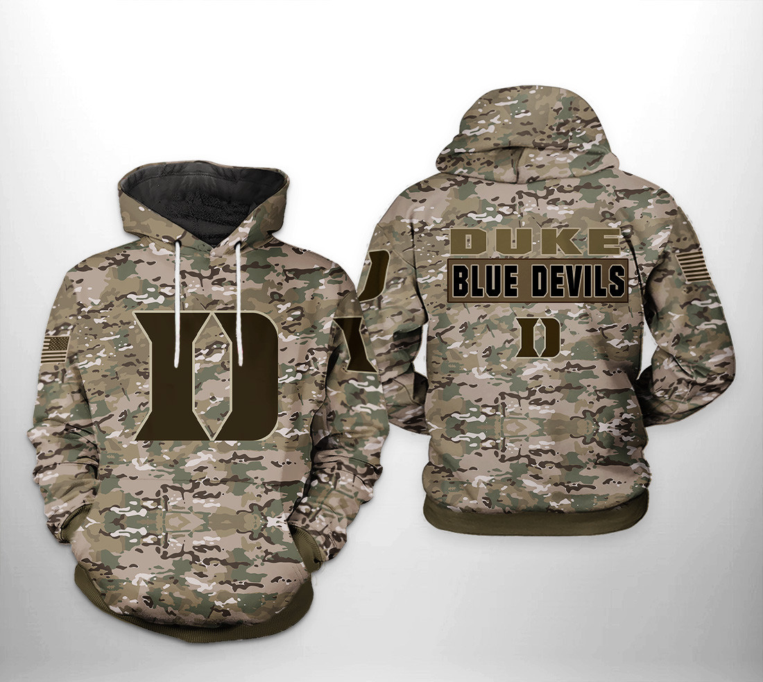 Duke Blue Devils NCAA Camo Veteran 3D All Over Print Hoodie, Zip Hoodie