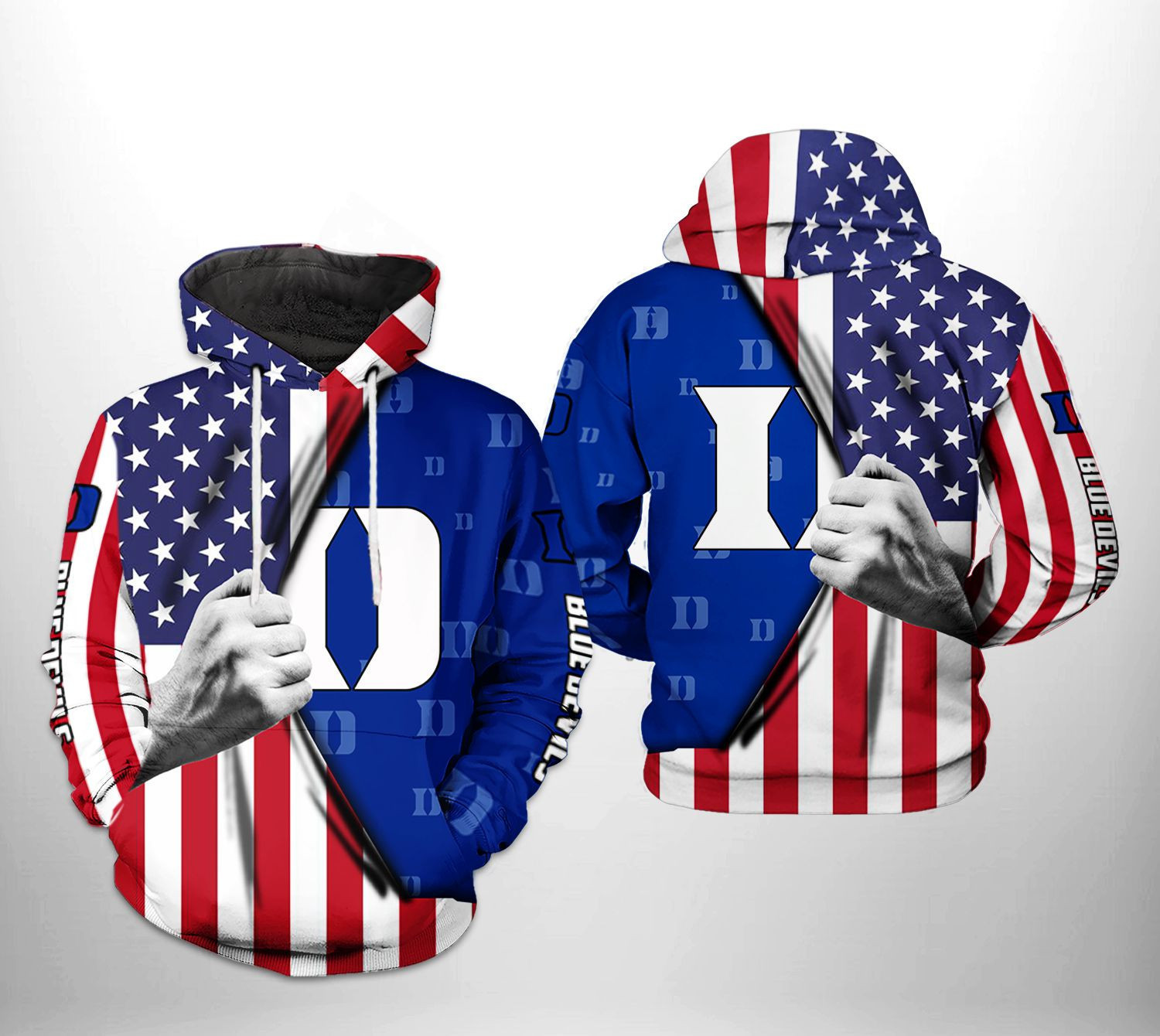 Duke Blue Devils NCAA US FLag 3D All Over Print Hoodie, Zip Hoodie