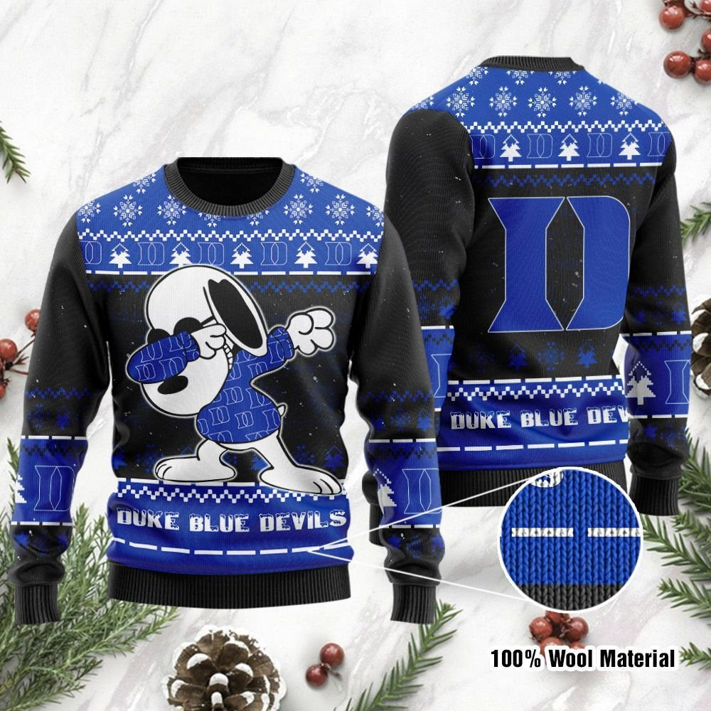 Duke Blue Devils Snoopy Dabbing Holiday Party Ugly Christmas Sweater Adult 3D Funny Matching for family