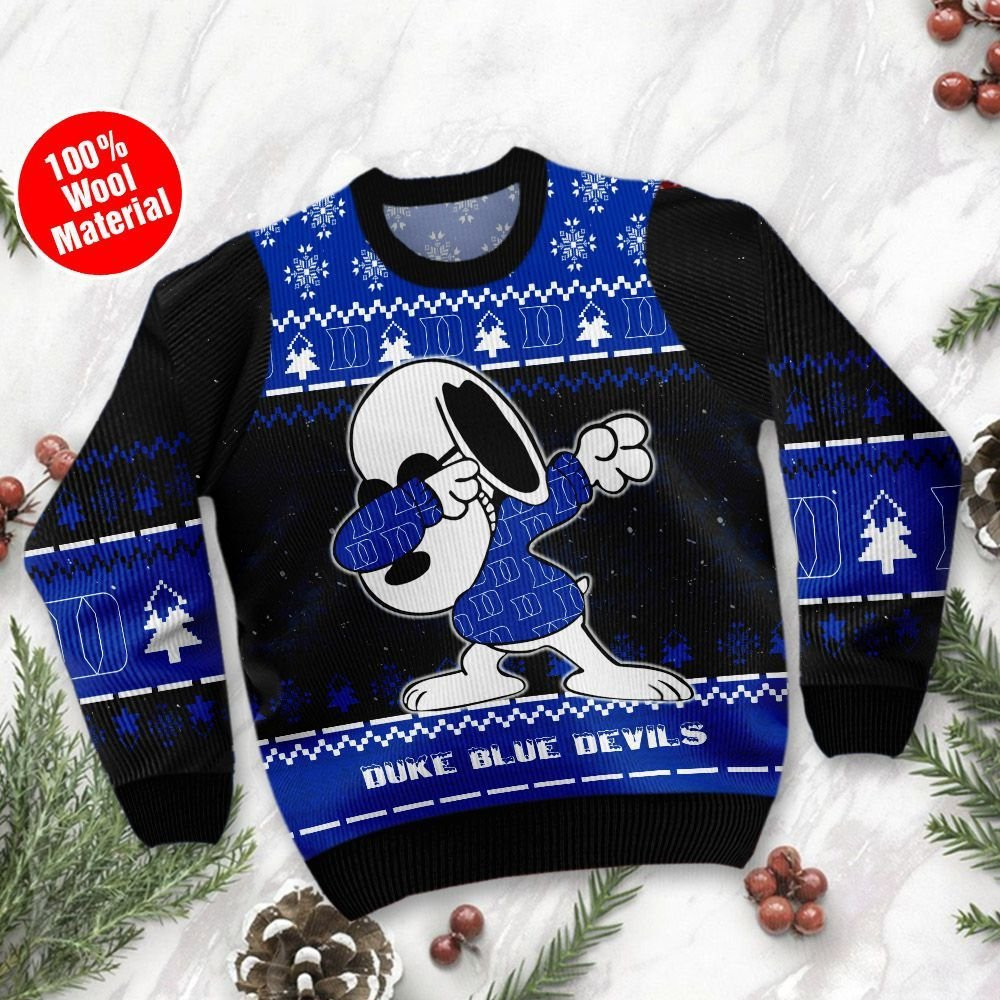 Duke Blue Devils Snoopy Dabbing Ugly Christmas Sweater Adult 3D Funny Matching for family - Image 2