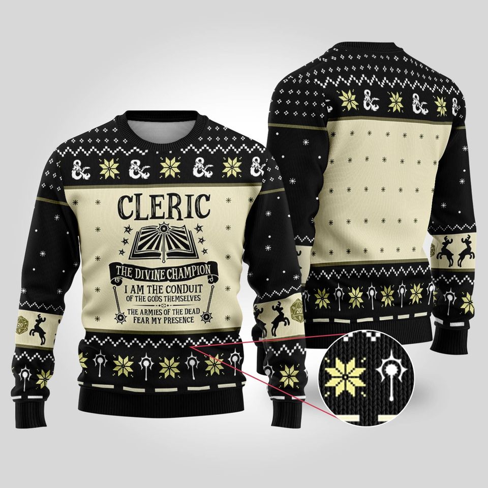 Dungeon Cleric Ugly Sweater Christmas, Dungeons And Dragons Christmas Sweater