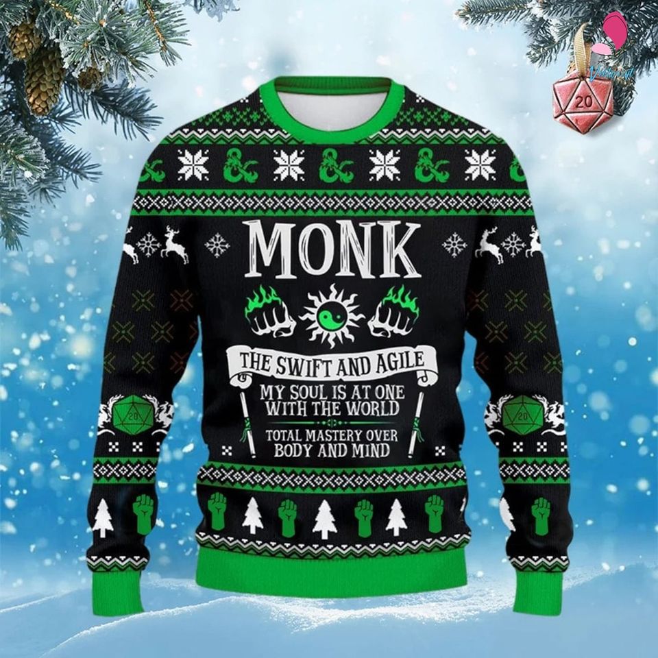 Dungeon Monk Ugly Christmas Sweater,Dungeons And Dragons Christmas Sweatshirt