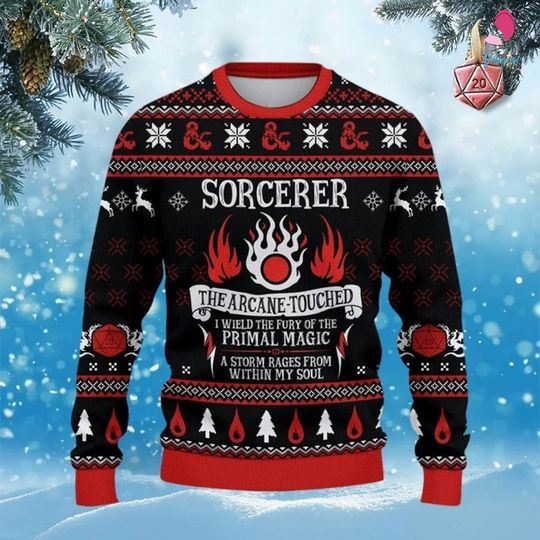 Dungeon Sorcerer Ugly Christmas Sweater | Dungeons And Dragons Christmas Sweatshirt - Image 2