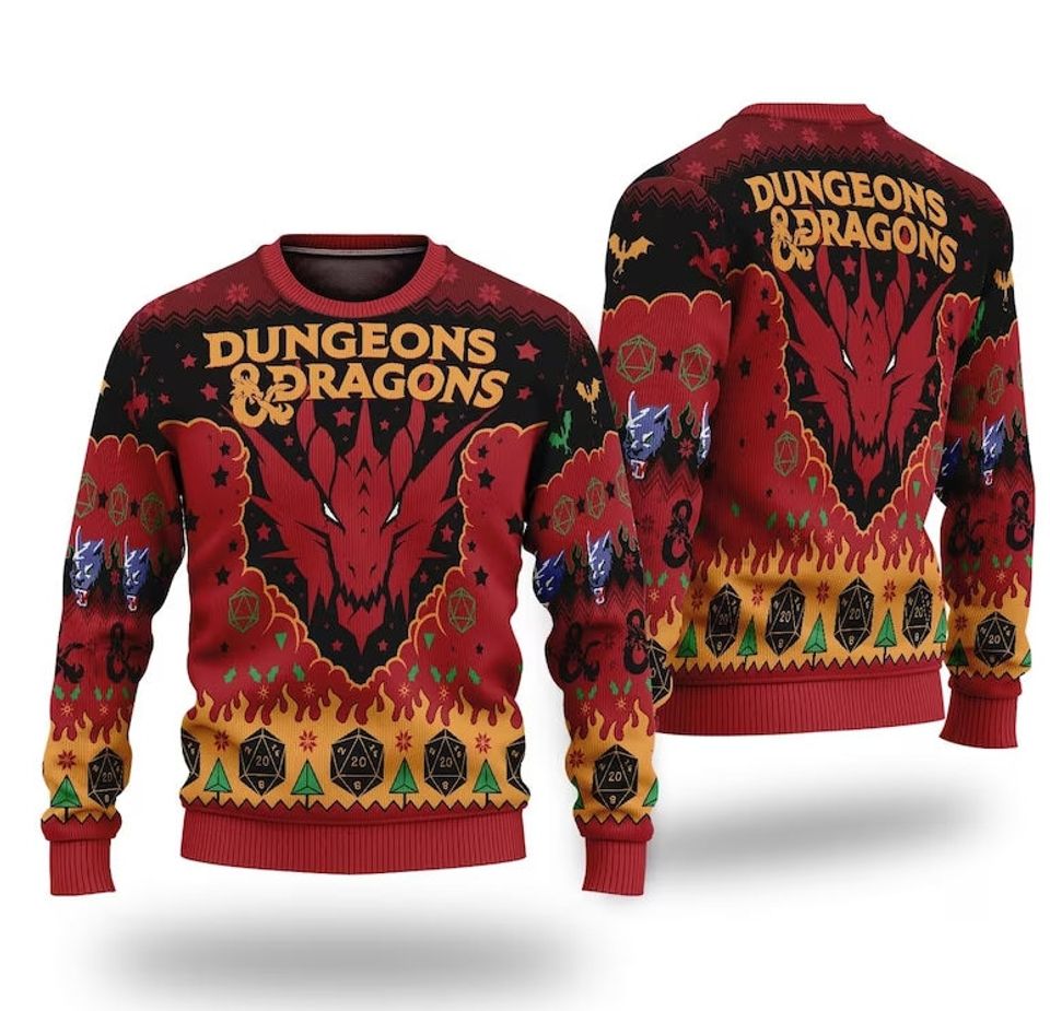 Dungeons & Dragons Seven Dice A-Rolling Ugly Christmas Sweater
