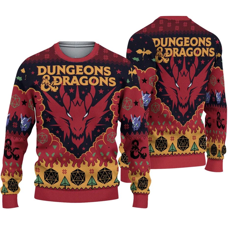 Dungeons & Dragons Seven Dice A-Rolling Ugly Christmas Sweater